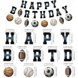 Sports Happy Birthday Banner Sign Basketball Football Baseball Soccer Birthday Bunting Banner Flag Garland for Kids Boys Baby Birthday Party Carnival Party Decorations Supplies
