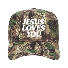 Jesus Loves You Camo Unisex Trucker Hat - Color: Orange