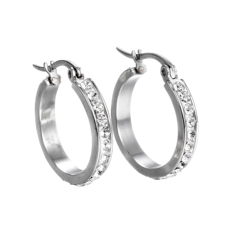 Aretes Arracadas Coquetas Acero Inoxidable Zirconias Blancas (Plateado)