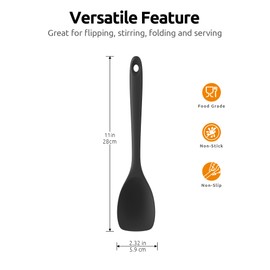 600ºF Heat Resistat Spatula Spoon: U-Taste Flexible Silicone Cooking Scoop Spoonula, Serving Mixing Scraping Food in Non-Stick Pan Cookware, Seamless Multifunctional Kitchen Utensil (Black)