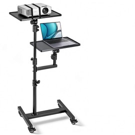 CAHAYA Projector Stand Tripod Adjustable - Mobile Laptop Stand with 2 Shelves and Wheels 180°Tiltable Tray Adjustable Height from 29.5" to 63.6" Stable for Tablets Phones Book Laptop DJ Rack