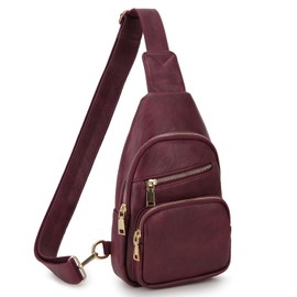 VX VONXURY Sling Bag for Women, PU Leather Crossbody Fanny Packs, Multipurpose Chest Bag with Adjustable Strap Travel Hiking Cycling Sports Burgundy