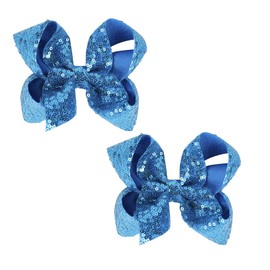 2 Pieces Hair Bows Clips for Girls 6 Inches Handmade Sequins Large Bows Alligator Hair Clips Hair Barrettes Accessories for Women Teens Girls Kids (Blue)