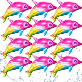 Hungdao 12 Pcs Large 33.5 Inch Inflatable Dolphin Rainbow Summer Inflatable Pool Toys Colorful Inflate Dolphin for Beach Birthday Party Supplies Poolside Aquatic Themed Decoration