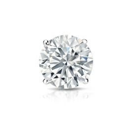Diamond Wish 1/8 Carat Diamond Round Single Stud Earring in 14k White Gold (J-K, I2-I3, cttw) 4-Prong Basket Screw Back