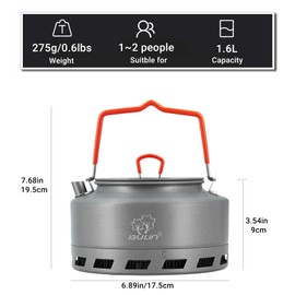 Bulin Camping Kettle 1.6L Heat Exchange Camp Tea Coffee Pot Lightweight Outdoor Hiking Gear Portable Teapot