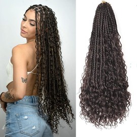 Datanala Goddess Box Braids Crochet Hair 8Packs 18Inch Boho Box Braids with Curly Ends Color 4# Bohemian Crochet Braids Synthetic Goddess Braids Crochet Hair for Black Women