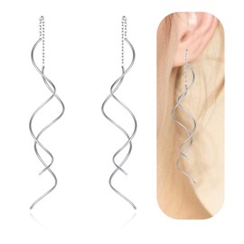 Chain Earrings For Women Dangling Spiral Threader Earring Drop，Suitable For Gift Giving, Perfect For Your Birthday Party, Christmas, Gift Giving. (Chain Spiral,Silver)