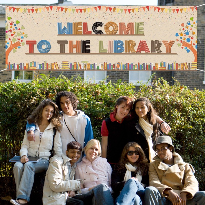 WeBenison Large Welcome to Library Banner I Love Books Backdrop