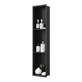 Neodrain 8X36 Inch Matte Black Three Layers Shower Niche, Stainless Steel NO Tile Needed Recessed Shelf for Bathroom Storage, 3-Tier Recessed Built-in Wall Niche
