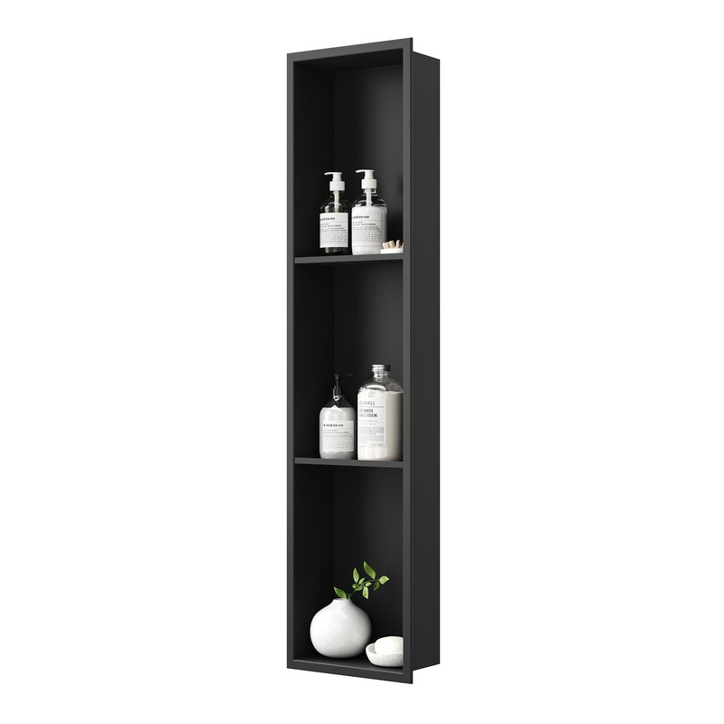 Neodrain 8X36 Inch Matte Black Three Layers Shower Niche, Stainless