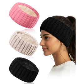 Geyoga 3 Pack Winter Headbands for Women Fleece Lined Ear Warmer Thick Warm Ear Muffs Cold Weather Accessories for Women Daily Wear and Sport Stocking Stuffers Gifts for Christmas