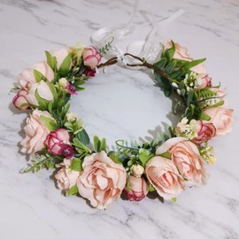 DDazzling - Diadema de flores para mujer, corona floral, guirnalda de boda, festivales, accesorios para fotos, Rosado (#Pink), 1 Count (Pack of 1)