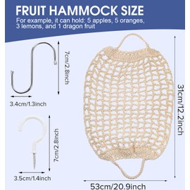 Gusruvti Hanging Fruit Hammock Under Cabinet with Hooks Hand Woven Boho Fruit Hammock Hanging Fruit Baskets for kitchen Storing Banana Fruits Hanging Basket