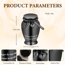 Small Cremation Urn for Ashes Human Adult Female Male Stainless Steel Mini Urn for Human Ash for Women Men Memorial Burial Funeral Decorative Urns for Ashes Keepsake,Black-Forever