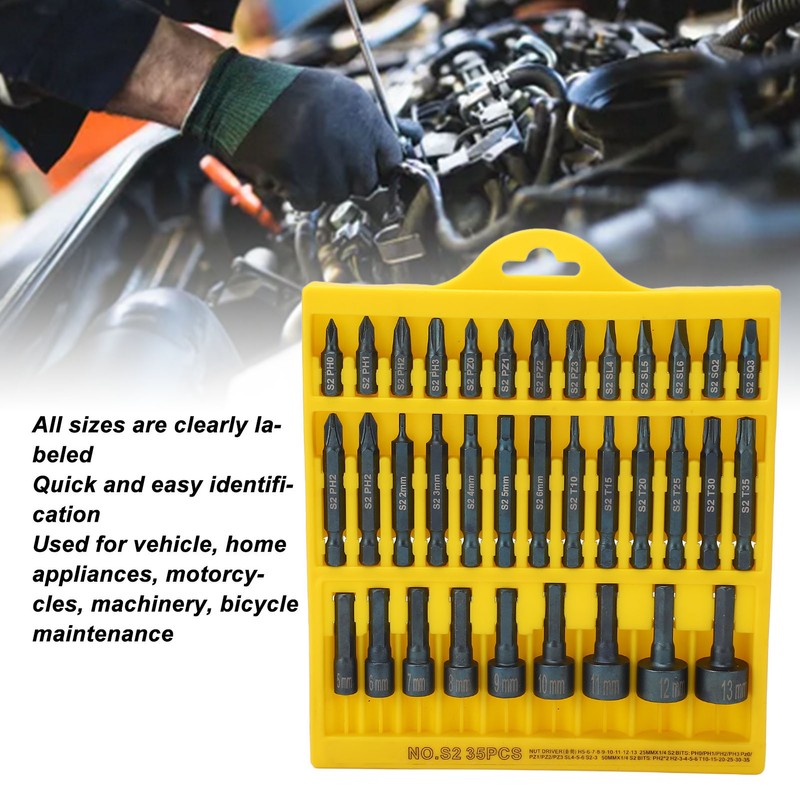 35Pcs Screwdriver Bit Set Magnetic S2 Steel 1/4in Hex Shank