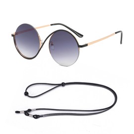 SDKZBFC Sunglasses Round Metal Sun Glasses Fashion Men's Women's Glasses with Glasses Lanyard for Outdoor Sports Black Gold Grey