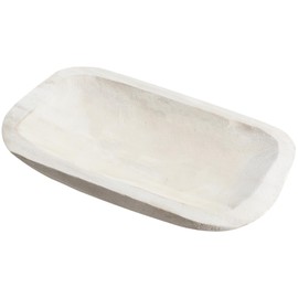 Xaatren Large Wooden Dough Bowl Decorative Wooden Bowl Rustic Wooden Long Dough Bowls Decor for Farmhouse Home Dining Table Centerpiece Living Room Kitchen Decorations (White,10 x 6 Inch)