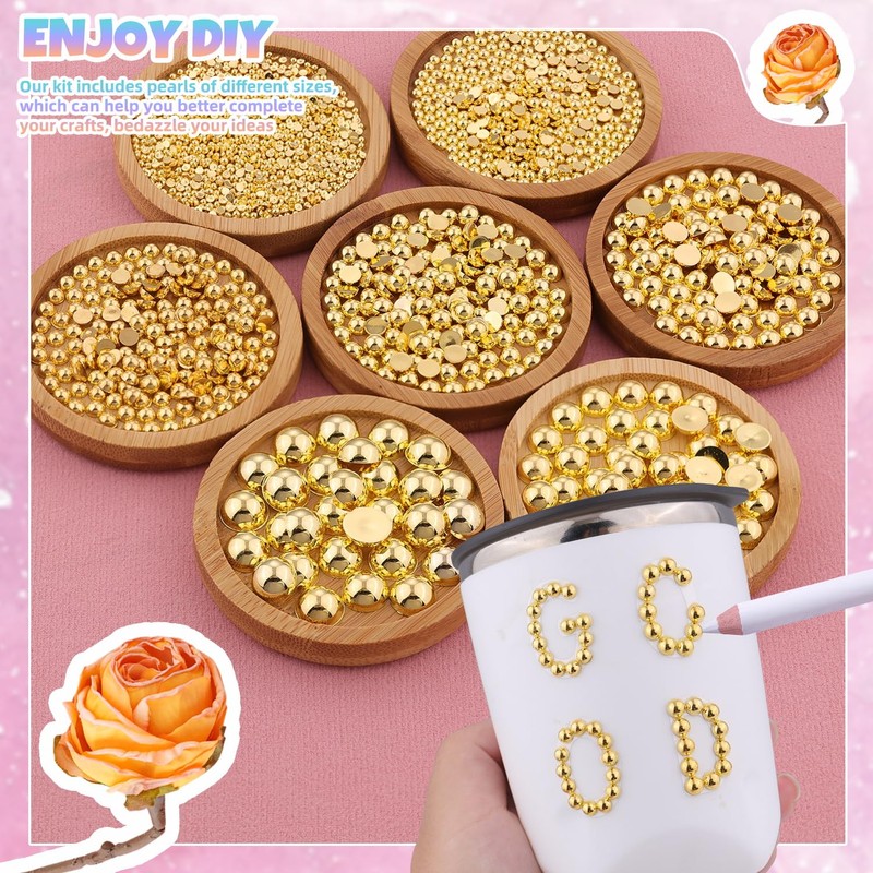 13500 Pcs Flatback Nail Pearls Gold Pearl Charms for Bedazzling