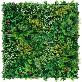 Yangrass Artificial Grass Wall Panels, 20''x20'' 12PCS Boxwood Wall Panels with Tropical Leaves, Faux Greenery Privacy Fence Screen, Grass Backdrop for Outdoor Indoor Garden Birthday Wedding Decor