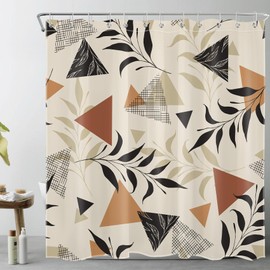 LB Black and Brown Shower Curtain for Bathroom, Mid Century Minimalist Plant Leaf and Tan Abstract Geometric Fabric Shower Curtain with Hooks, Modern Bathroom Curtain Shower Set, 72" W x 72" L