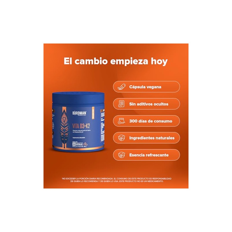 Birdman Vitamina Suplemento Alimenticio Origen Vegetal Fórmula Limpia Aditivos Cápsula