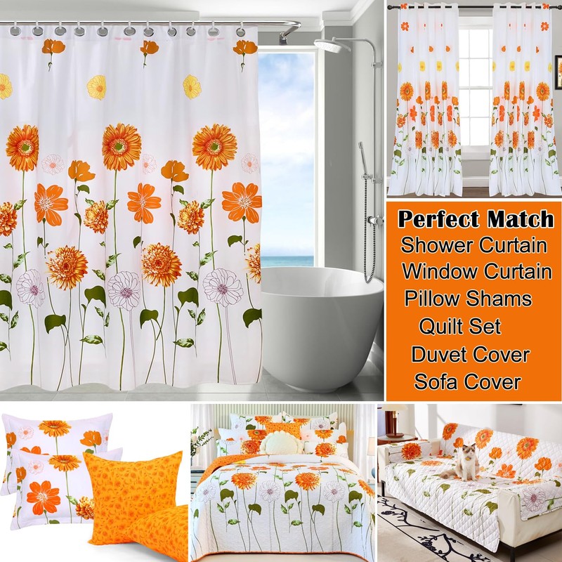 EVENHUG Orange Sunflowe Curtains Floral Window Curtain Panels Drapes for