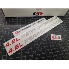 4.8L Performance Decals (2-Pack) Vortec V8 Engine Hood Stickers Truck Accessories fits Silverado Sierra Savana Express 1500 (Metallic Silver & Red)