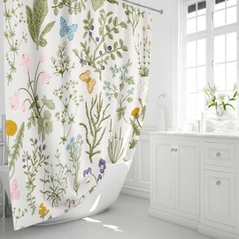 MAYZUS Small Stall Shower Curtain 36 x 72 Inch, Half Narrow Dorm Vintage Botanical Fabric Shower Curtain, Sage Green Beige Cute Boho Floral Aesthetic Bathroom Shower Curtain Set with Hooks