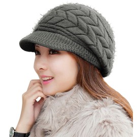 HINDAWI Womens Winter Hat with Brim Warm Knit Windproof Ski Snow Caps for Youth Dark Grey