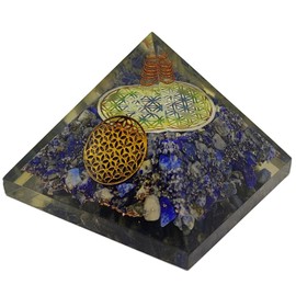 Sharvgun Orgonite Pyramid Lapis Lazuli Stone Small Flower of Life Negative Energy Protection Healing Crystal Gemstone Orgone Pyramid Yoga Meditation 65-75 MM