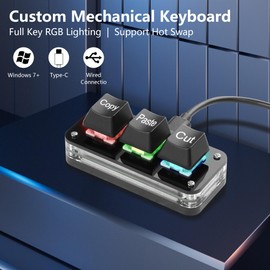 SinLoon Mini teclado de 3 teclas para copiar y pegar teclado programable con luz LED, teclado mecánico de intercambio en caliente para trabajar y jugar