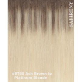 SAFIRENY Clip In Hair Extensions Real Human Hair, 14inch 140g 7pcs ombre Ash Brown to Platinum Blonde Hair for Women, Straight Clips Ins (#8T60-14inch)