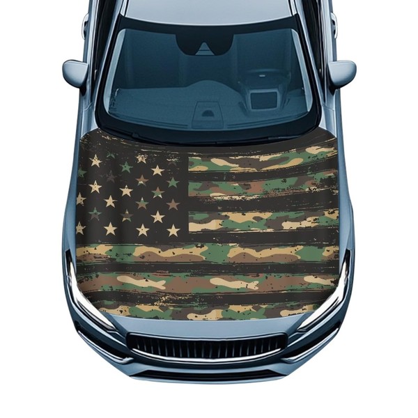 Darisoco Camo American Flag Car Hood Cover Polyester Elastic Fabrics