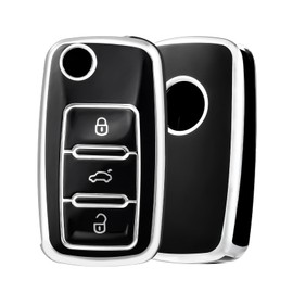 OFF WE GO OFF WE GO Autoschlssel Hlle Schlsselhlle Cover fr VW Volkswagen Golf 4 5 6 Polo Tiguan Passat Beetle Touran Skoda Seat Ibiza4 Altea Leon TPU Schlsselcover Schlssel Schutz Geh?use,Schwarz Silber