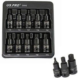 US Pro 10pc Impact Torx Socket Bit Set 1/2'' Drive T20 to T70 Star TRX