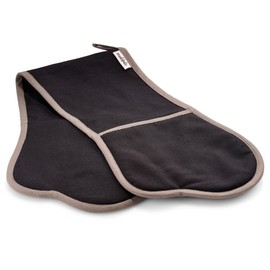 Muldale Professional Black Oven Gloves Double - Heavy Duty Aga Oven Gloves with Terry Towelling Interior and Thumb Grip