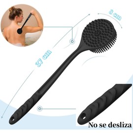 Limpiador de Espalda de Silicona Cepillo de Baño para Hombres y Mujeres con Mango Largo para Masaje y Exfoliación de Piel, Ducha, Cepillo de Baño Exfoliante para Piel Seca y Mojada (Black)