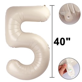 40 Inch Milk White Balloon Number 5 Balloon Jumbo Mylar Foil Helium Balloon for 15 25 35 50 Big Giant Jumbo Huge Foil Mylar Balloons 55th 65th Birthday Balloons Men Women Party Decorations