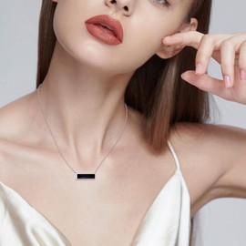 CRMAD Black Onyx Urn Necklace Sterling Sliver Bar Cremation Jewelry Urn Necklaces for Ashes for Women (black onyx)