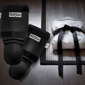 Raytos Basic Leg Guard, Legers, Kickboxing, Foot Support, Kickboxing, Leg Guard, Shin Guards, 1.2 inches (3 cm) Thick, Shock Absorption, Martial Arts, Karate, Protective Gear Protector (Black and White)