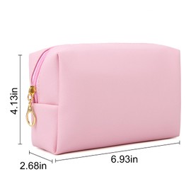 Muka Small Letter Makeup Bag, Travel Small PU Leather Cosmetic Bag Pouch, Preppy Chenille Letters Cosmetic Bag-Pink-Plain