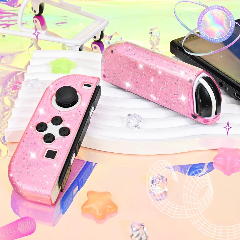 DLseego Protective Case for Switch/Switch OLED Controller, Transparent Glitter Soft