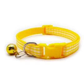 Doggie Style Store Small Dog Puppy Pet Collar Check Checkered Design with Bell Nylon Adjustable Size 19-32cm Yellow