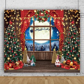 10x8ft Christmas Window Wonderland Large Backdrop Photography Snowy Winter Fireplace Photo Reindeer Santa Xmas Photocall Background Merry Xmas Family Home Decor Party Supplies Photobooth Props
