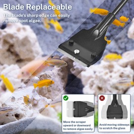 Fish Tank Scraper Cleaner for Glass Aquariums, 21" Handheld Scraper Cleaning Razor with 5 Stainless Steel Blades for Fish Reef Plant Glass Tank