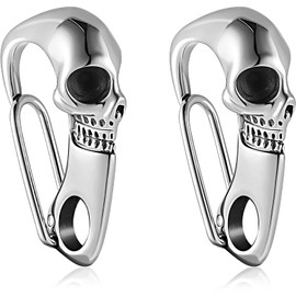 Hicarer 2 Llaveros de Calavera Cadena de Billetera con Mosquetón de Calavera para Hombres Llavero de Calavera de Metal Pesado Hebilla de Llave con Cierre de Calavera