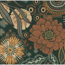 Yasinet Peel and Stick Wallpaper Boho Wallpaper Dark Green Contact Paper Vintage Waterproof Wall Paper Removable Self-Adhesive for Barthroom/Bedroon/Shelves/Cabinet Vinly 17.3‘’×118‘’