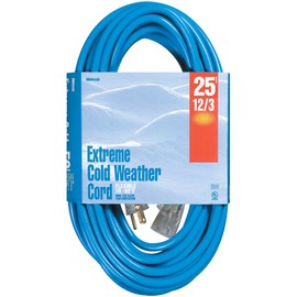 Southwire Coldflex 12/3 Heavy-Duty Extension Cord, 25Ft, Cold Weather Cord, SJTW, Blue, 2437