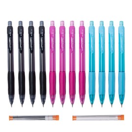 AIHAO Mechanical Pencils, 0.7mm, 12 pack with refillable Lead and Erasers, Assorted Barrel Colors, for School, Office Writing, Drawing, Sketching